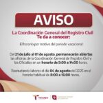 Garantiza Registro Civil de Tamaulipas atención continua durante el periodo vacacional