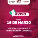 Permanecerán cerradas sucursales de COMAPA este lunes 16 de marzo