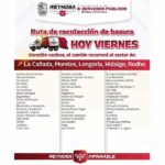 Atención Sector Poniente a la ruta de recolección de basura hoy viernes