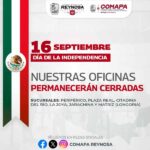 Informa COMAPA sobre cierre de sucursales por Día de la Independencia